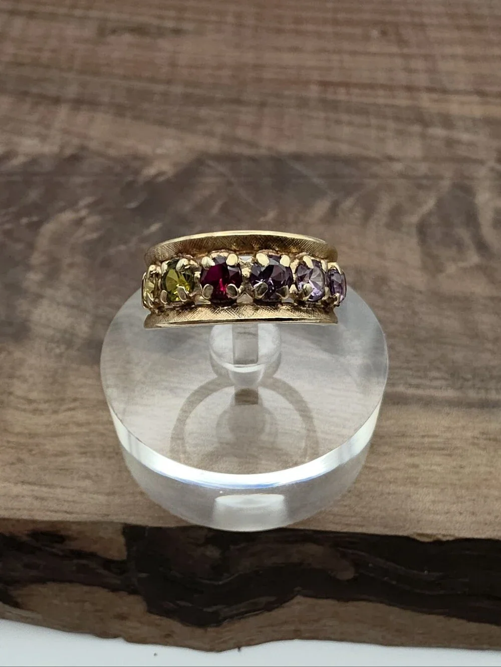Vintage Gleamlight 14k Gold 6 Stone Split Shank Wide Textured Band Mothers Ring